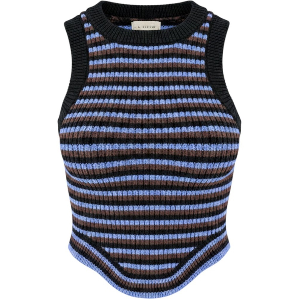 90s Style Chunky Vest LA Hearts Women XS Striped Knit Tank Top Blue Brown Black